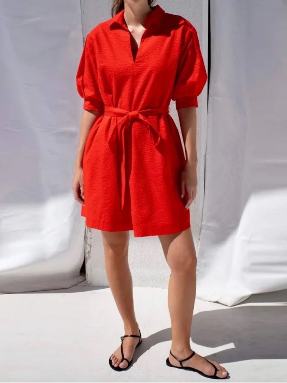AYR Solstice Red Hot Sauce Short Sleeve Belted Shirt Dress